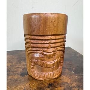 Vintage Polynesian Monkey Pod Tiki Wooden Mug